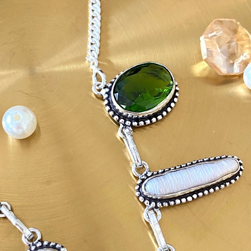 Rough Ruby Zoisite, Biwa Pearl And Peridot Neckla… - image 6